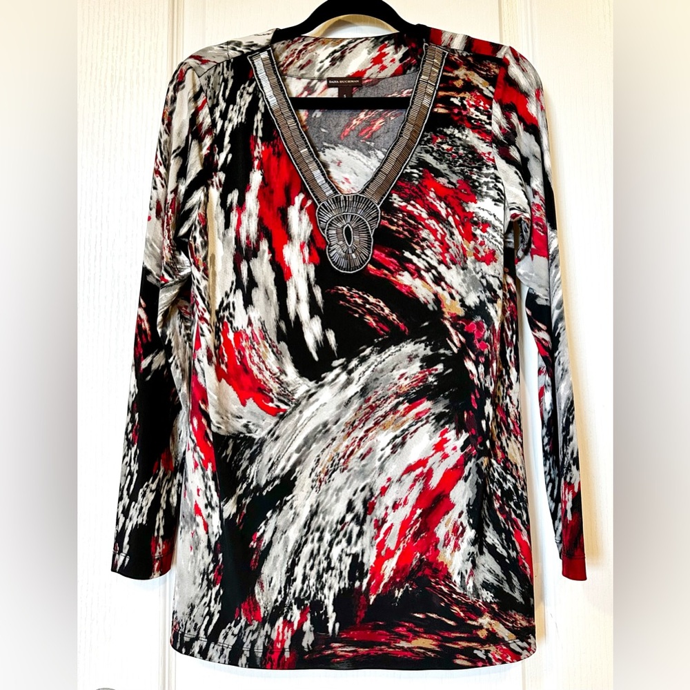 NWOT DANA BUCHMAN Hand Beaded Blouse